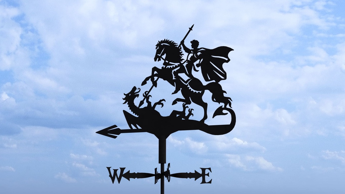Saint George and the Dragon Weather Vane Three Sizes. DXF, SVG files for plasma, laser cutting. Weathervane roof decor