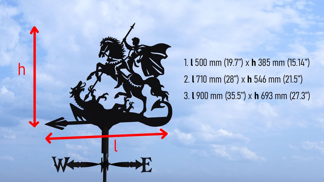Saint George and the Dragon Weather Vane Three Sizes. DXF, SVG files for plasma, laser cutting. Weathervane roof decor. Фото 10