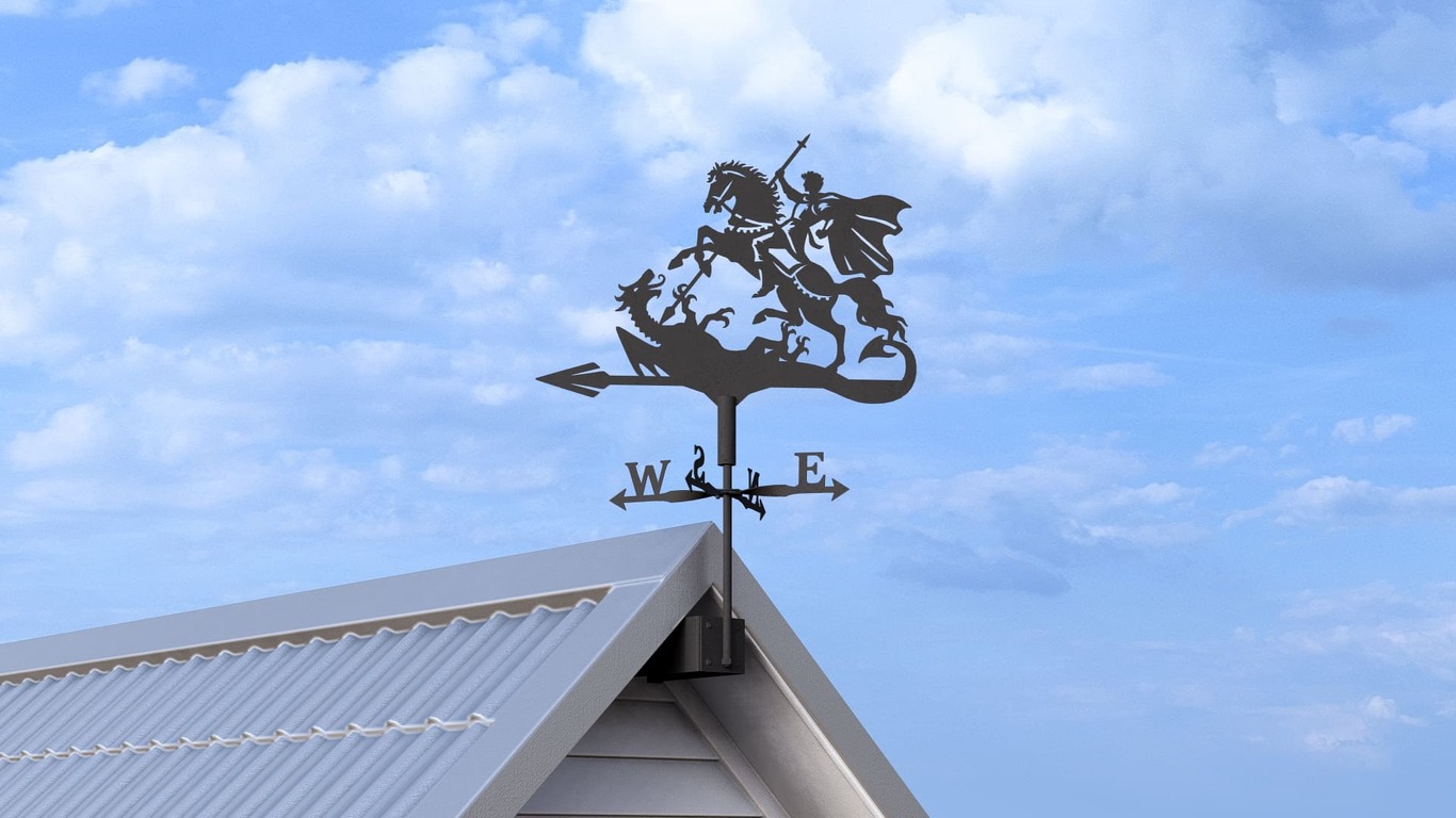 Saint George and the Dragon Weather Vane Three Sizes. DXF, SVG files for plasma, laser cutting. Weathervane roof decor. Фото 5