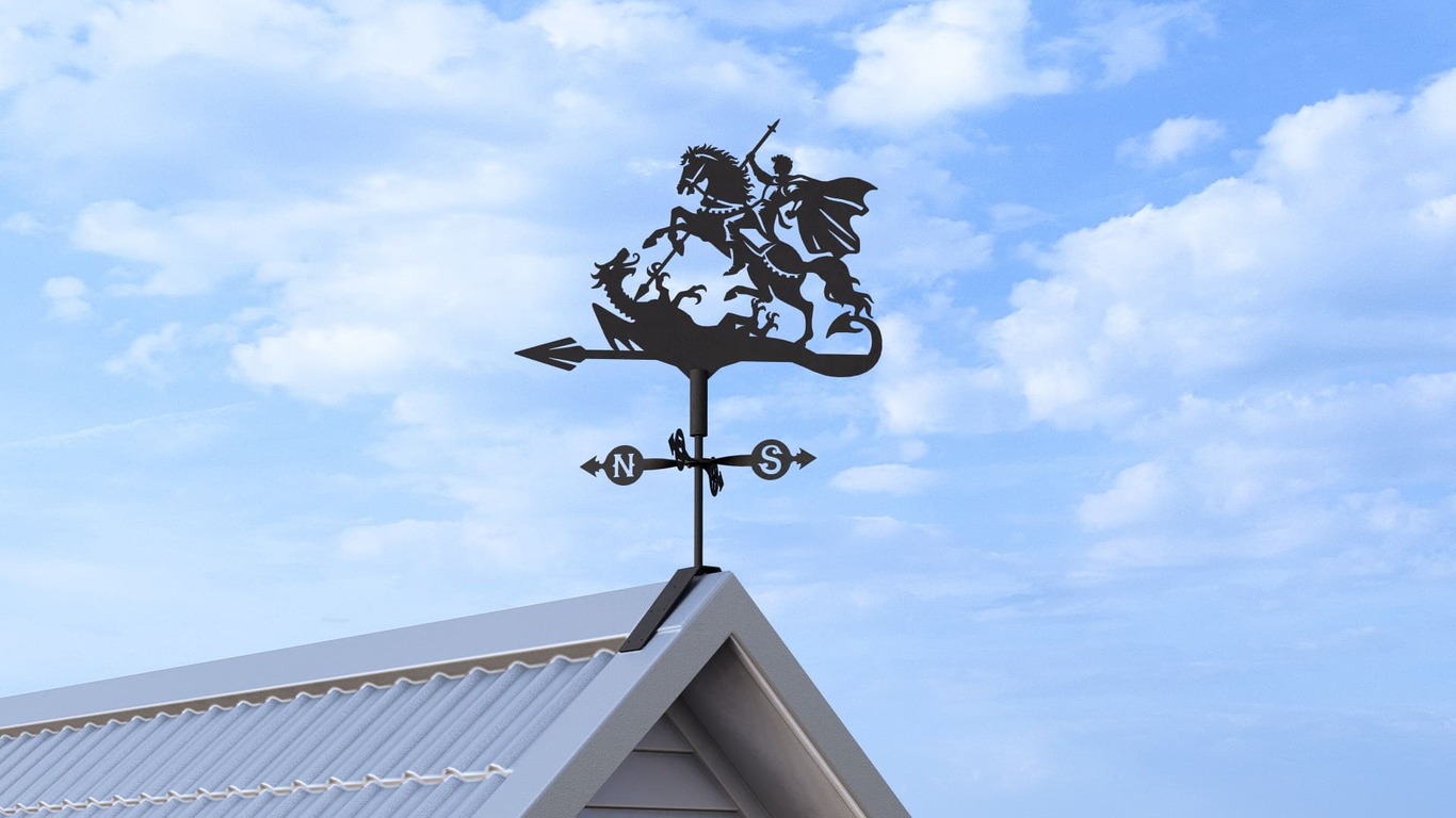 Saint George and the Dragon Weather Vane Three Sizes. DXF, SVG files for plasma, laser cutting. Weathervane roof decor. Фото 4