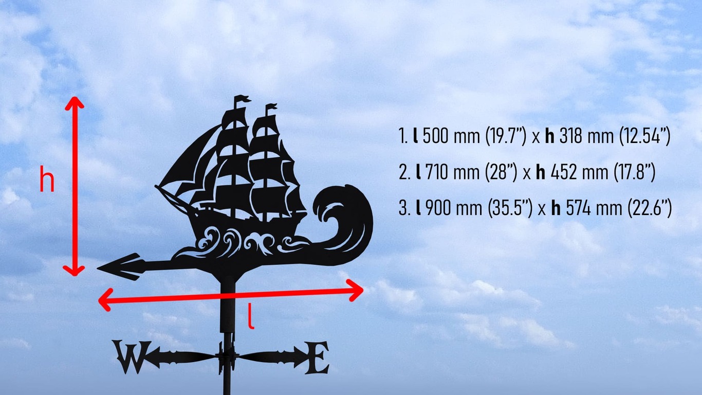 Ship Weather Vane Three Sizes. DXF, SVG files for plasma, laser cutting. Weathervane roof decor. Фото 10