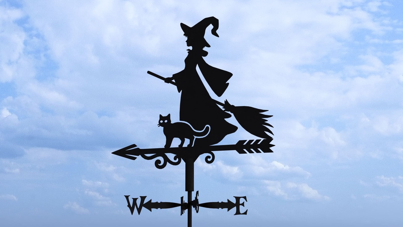 Witch Weather Vane V1 Three Sizes. DXF, SVG files for plasma, laser cutting. Weathervane roof decor
