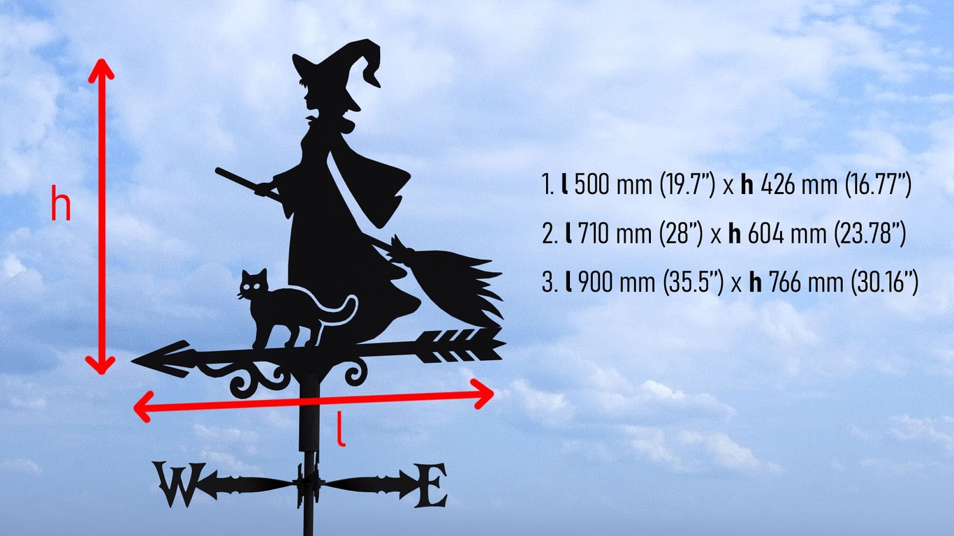 Witch Weather Vane V1 Three Sizes. DXF, SVG files for plasma, laser cutting. Weathervane roof decor. Фото 10