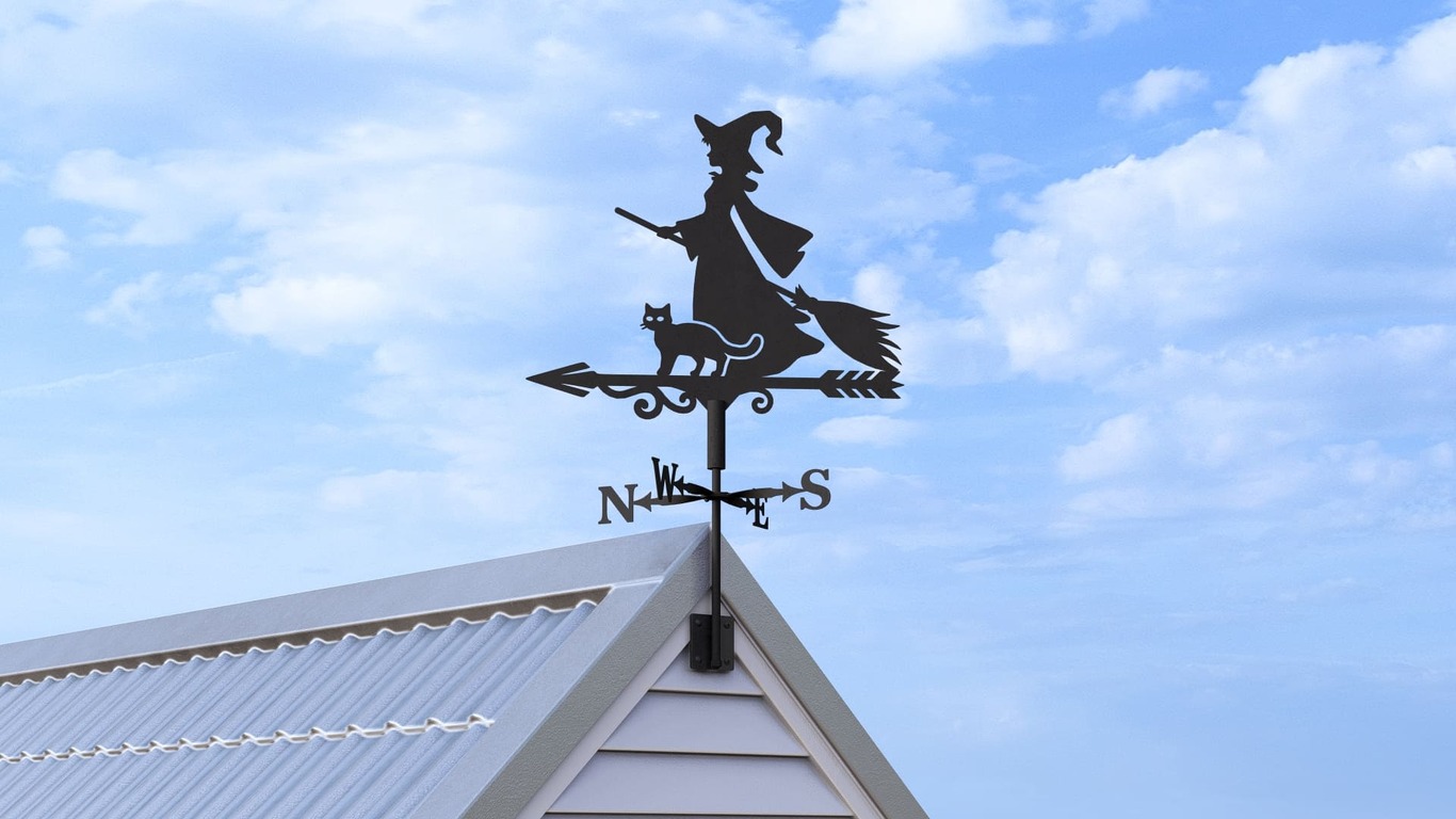 Witch Weather Vane V1 Three Sizes. DXF, SVG files for plasma, laser cutting. Weathervane roof decor. Фото 3