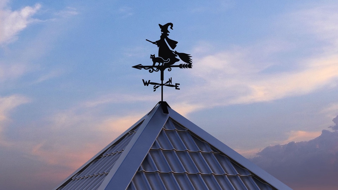 Witch Weather Vane V1 Three Sizes. DXF, SVG files for plasma, laser cutting. Weathervane roof decor. Фото 5
