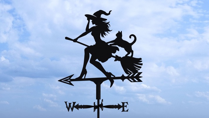 Witch Weather Vane V2 Three Sizes. DXF, SVG files for plasma, laser cutting. Weathervane roof decor