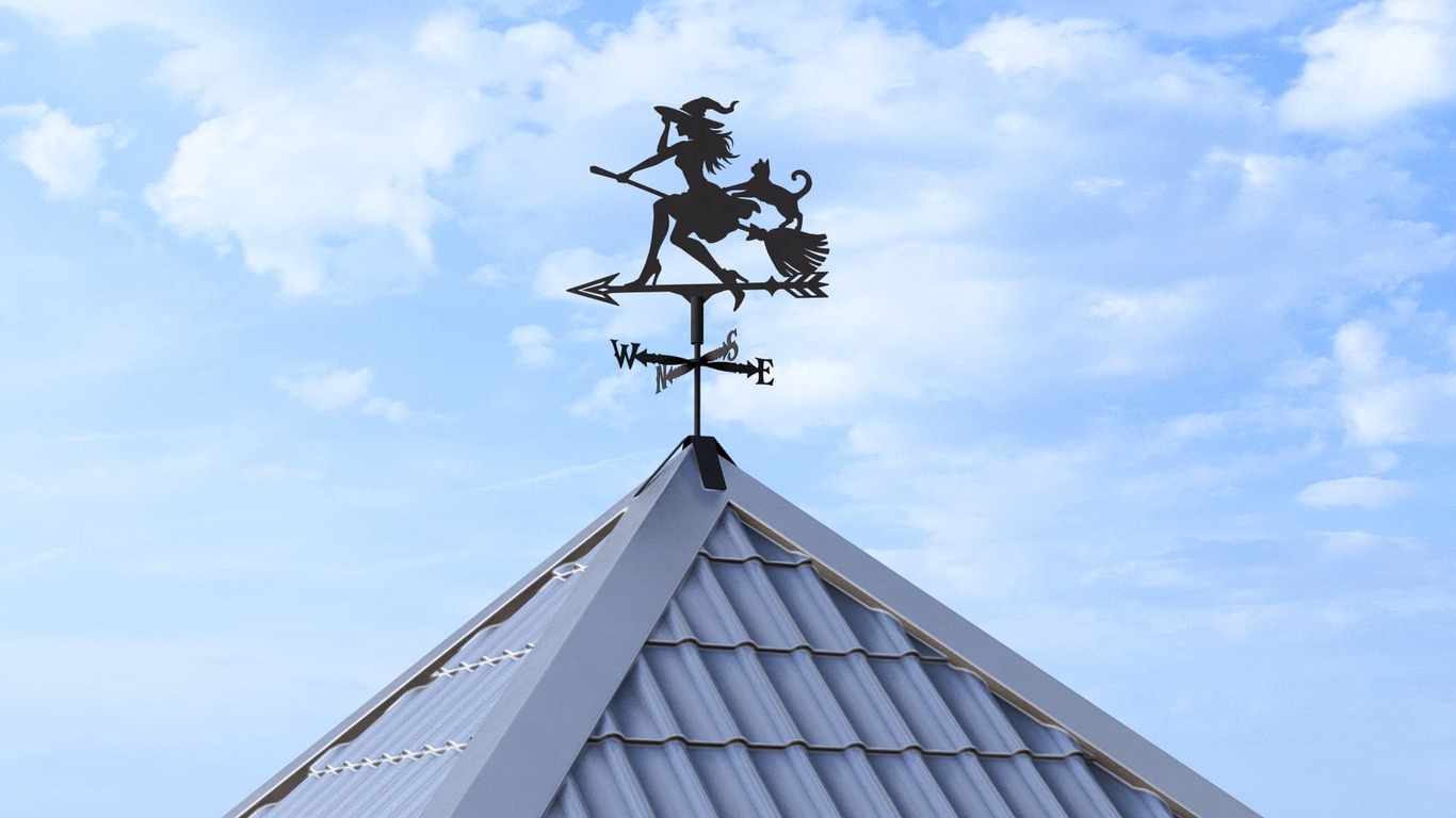 Witch Weather Vane V2 Three Sizes. DXF, SVG files for plasma, laser cutting. Weathervane roof decor. Фото 2