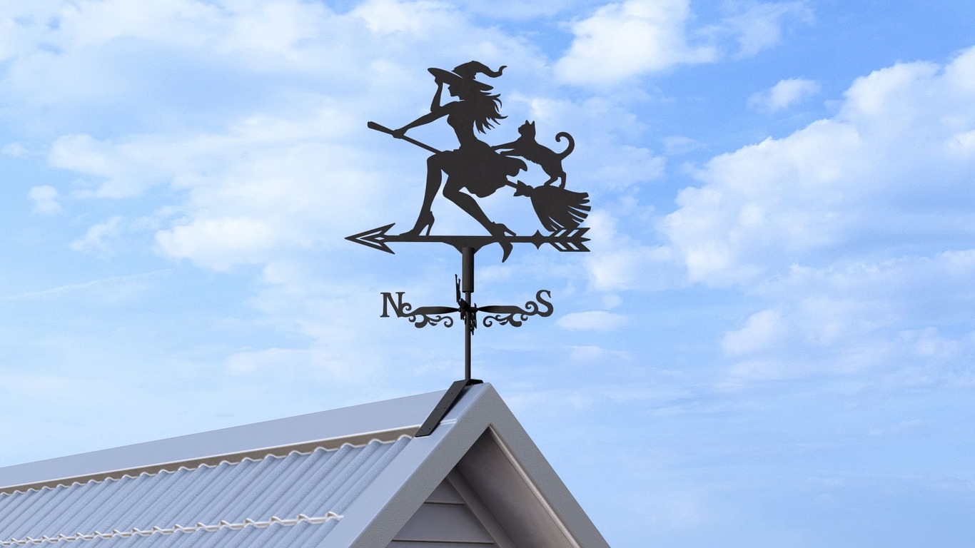Witch Weather Vane V2 Three Sizes. DXF, SVG files for plasma, laser cutting. Weathervane roof decor. Фото 4