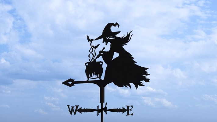 Witch Weather Vane V3 Three Sizes. DXF, SVG files for plasma, laser cutting. Weathervane roof decor