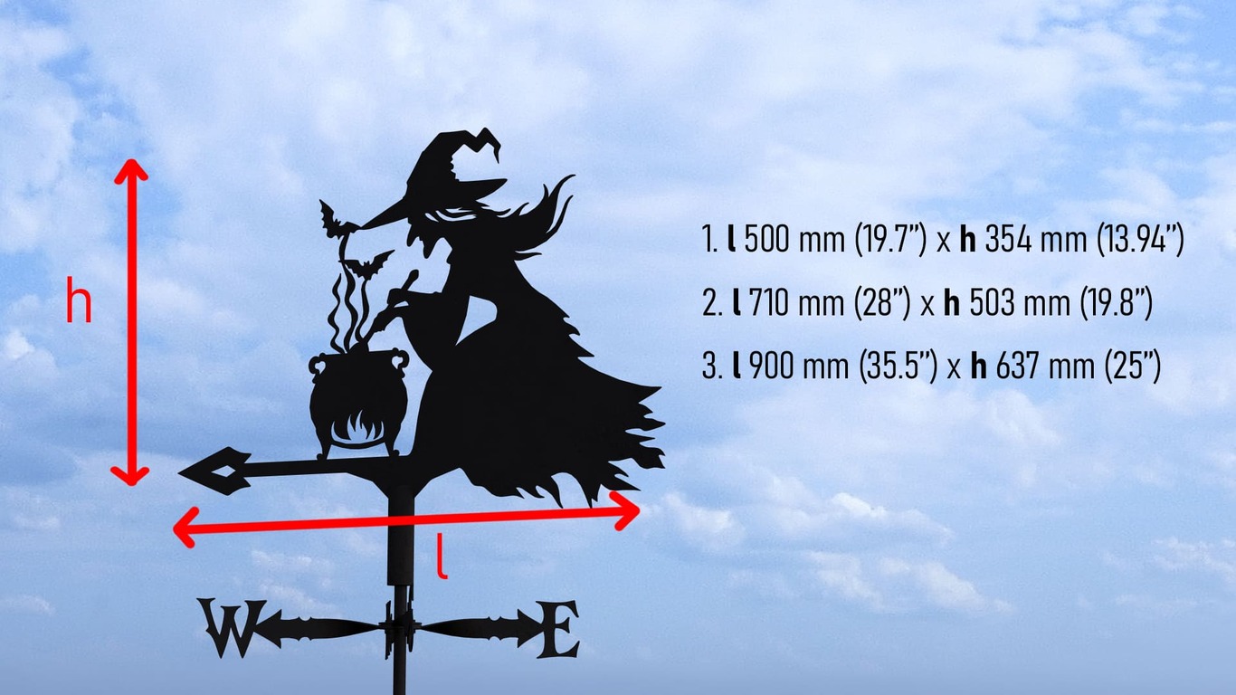 Witch Weather Vane V3 Three Sizes. DXF, SVG files for plasma, laser cutting. Weathervane roof decor. Фото 10