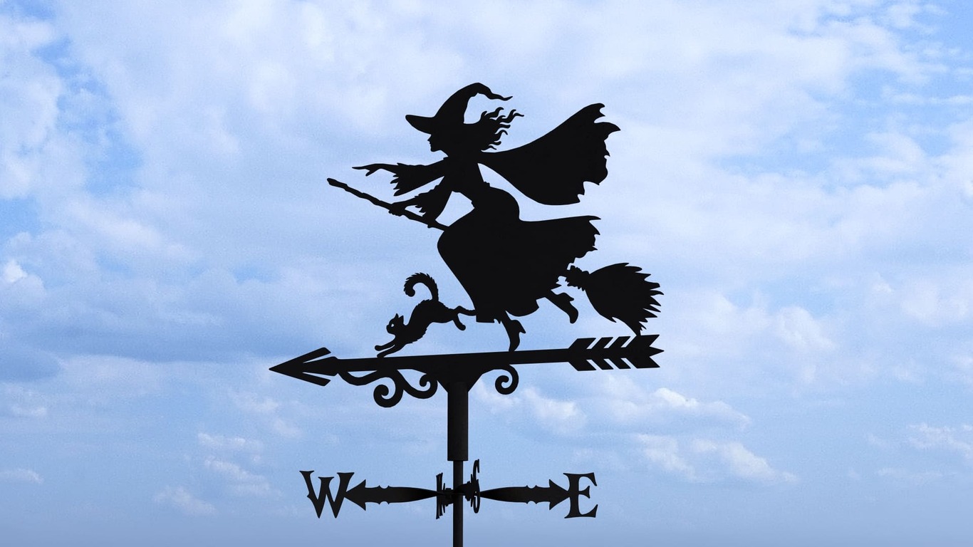 Witch Weather Vane V4 Three Sizes. DXF, SVG files for plasma, laser cutting. Weathervane roof decor