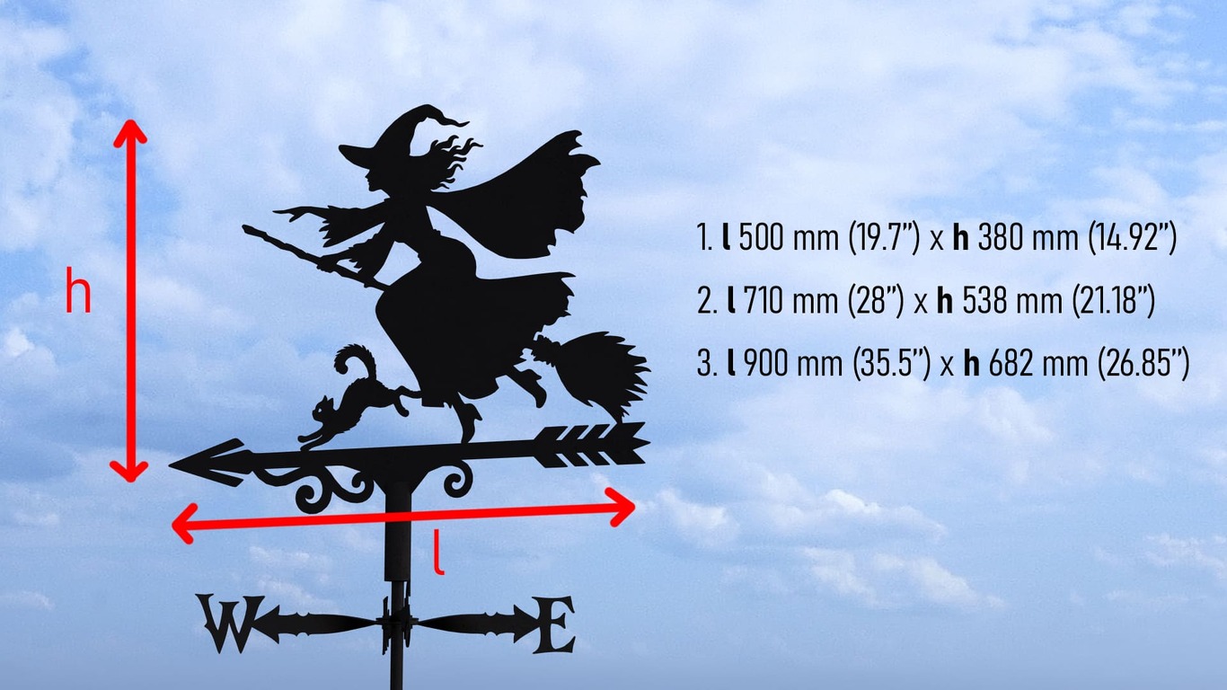Witch Weather Vane V4 Three Sizes. DXF, SVG files for plasma, laser cutting. Weathervane roof decor. Фото 10