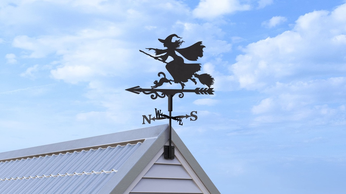 Witch Weather Vane V4 Three Sizes. DXF, SVG files for plasma, laser cutting. Weathervane roof decor. Фото 3