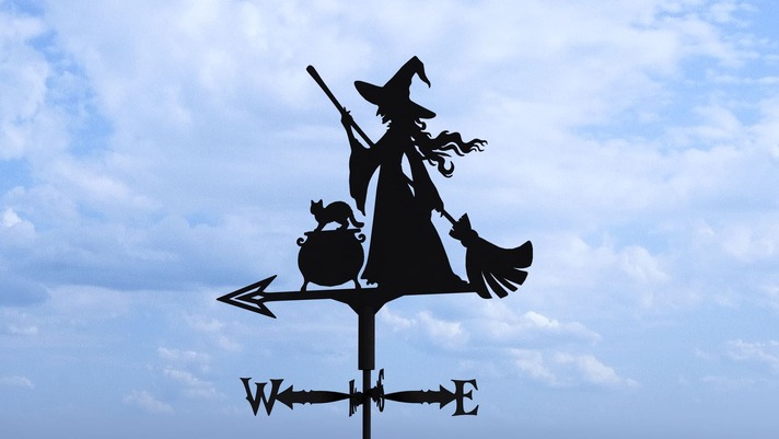 Witch Weather Vane V5 Three Sizes. DXF, SVG files for plasma, laser cutting. Weathervane roof decor