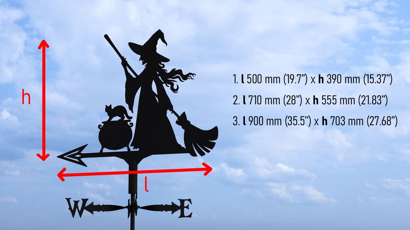 Witch Weather Vane V5 Three Sizes. DXF, SVG files for plasma, laser cutting. Weathervane roof decor. Фото 10