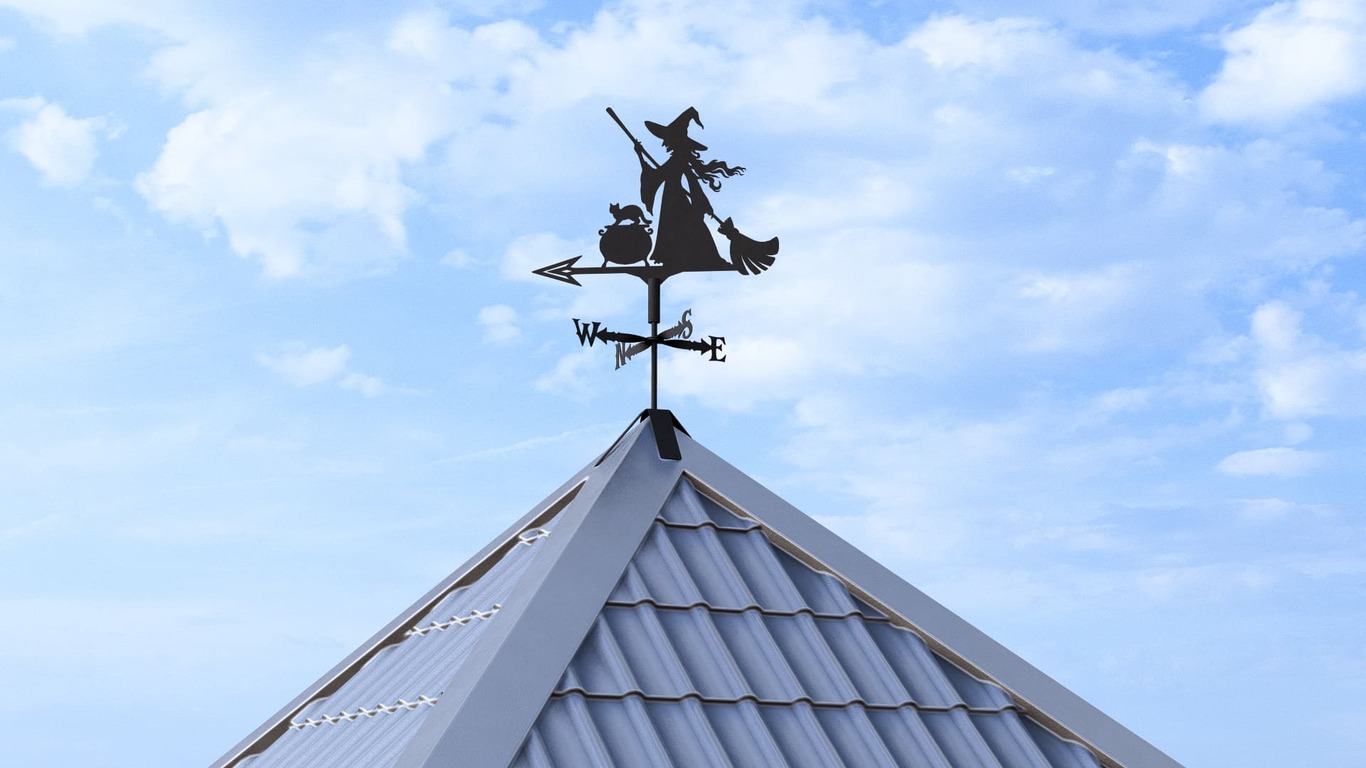 Witch Weather Vane V5 Three Sizes. DXF, SVG files for plasma, laser cutting. Weathervane roof decor. Фото 2