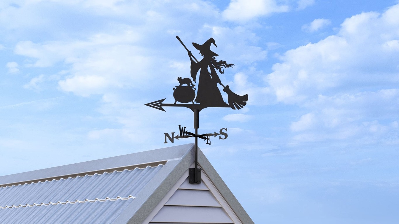Witch Weather Vane V5 Three Sizes. DXF, SVG files for plasma, laser cutting. Weathervane roof decor. Фото 3