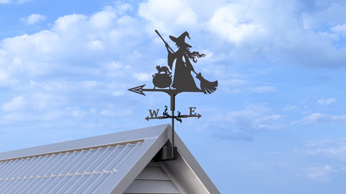 Witch Weather Vane V5 Three Sizes. DXF, SVG files for plasma, laser cutting. Weathervane roof decor. Фото 5