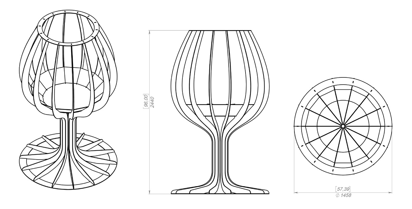 Wine glass 96" Fire Pit. DXF, SVG files for laser, plasma cutting. Фото 11
