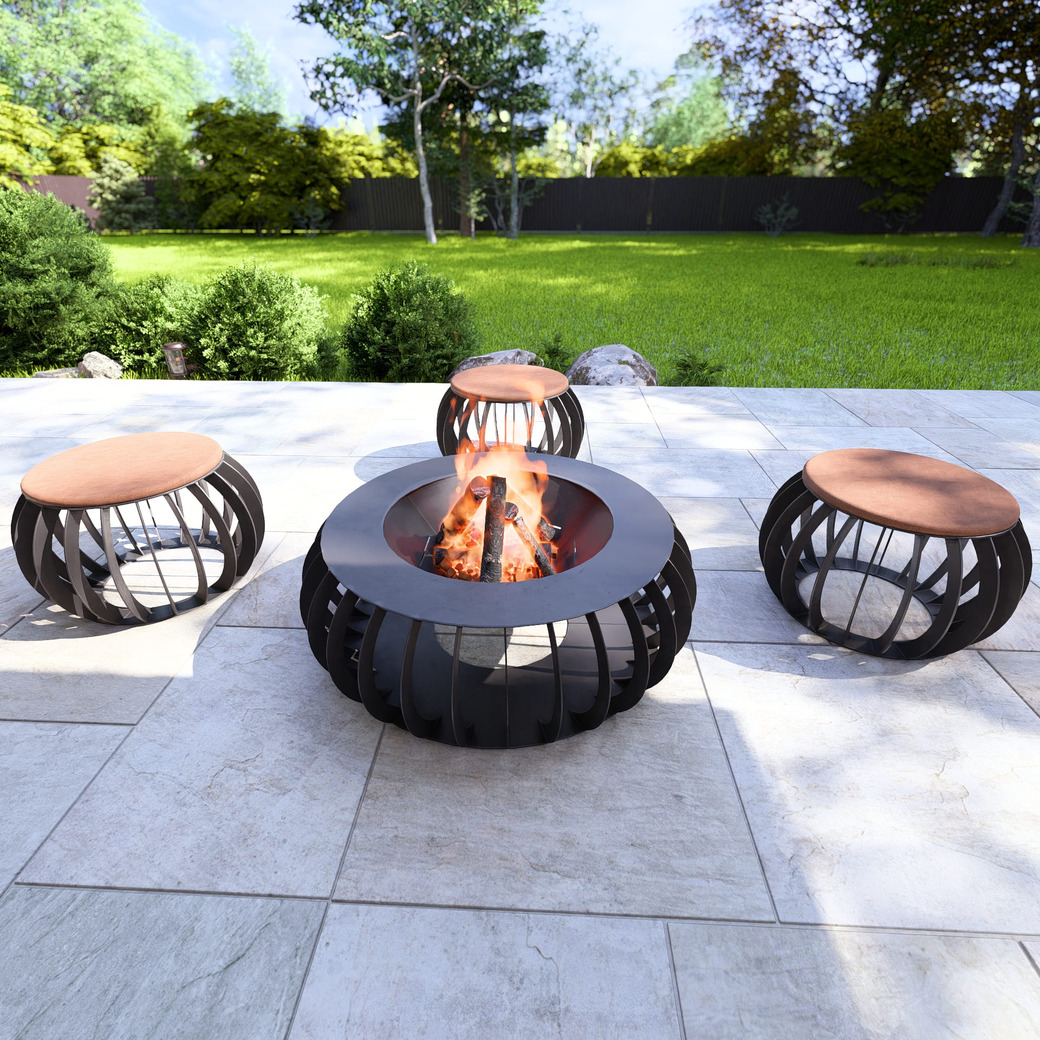 Round Fire Pit with Stools. DXF, SVG files for laser, plasma cutting. Фото 4