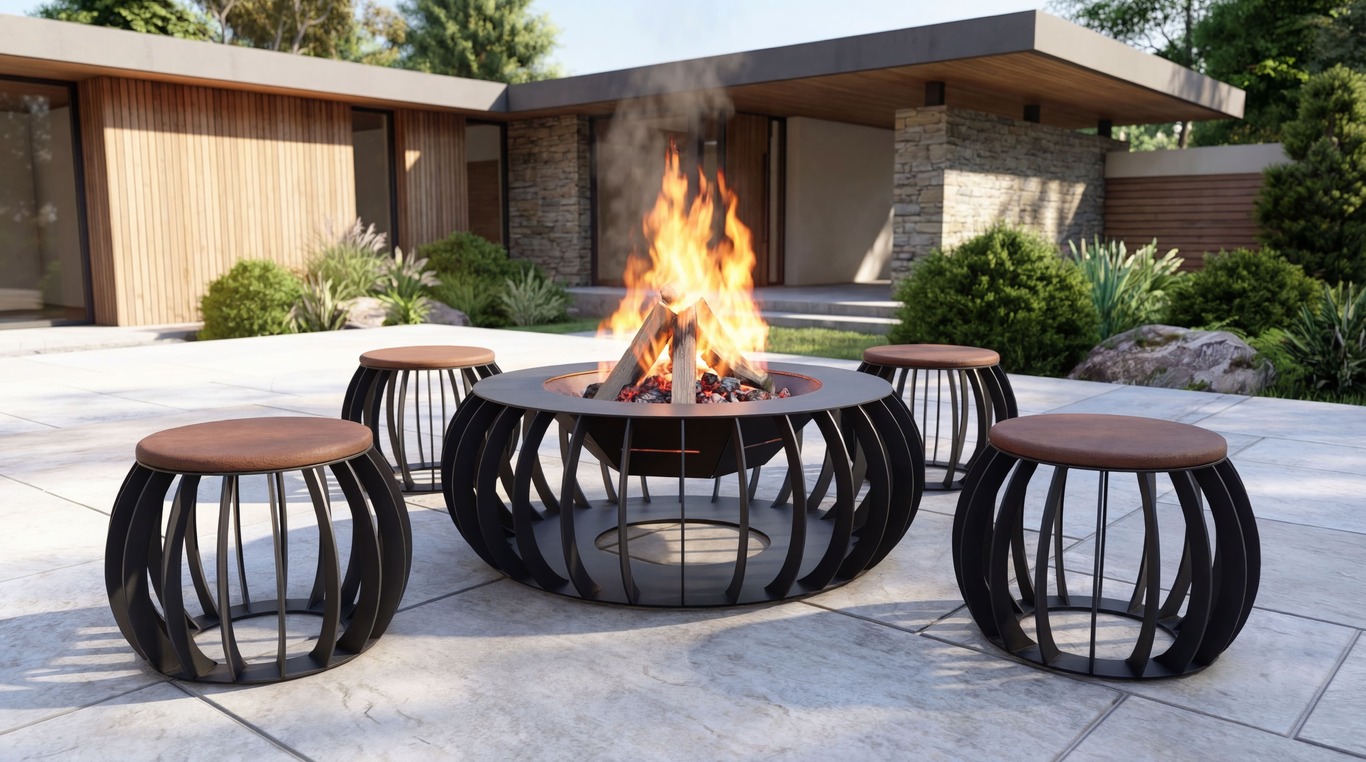 Round Fire Pit with Stools. DXF, SVG files for laser, plasma cutting. Фото 2