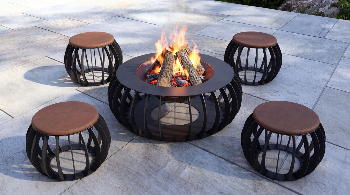 Round Fire Pit with Stools. DXF, SVG files for laser, plasma cutting