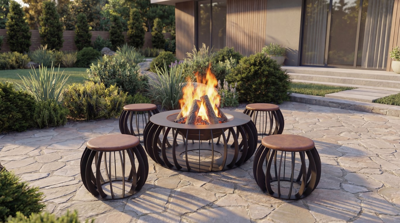 Round Fire Pit with Stools. DXF, SVG files for laser, plasma cutting. Фото 3