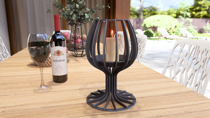 Wine glass Candle Holder. DXF, SVG files for plasma, laser cutting. Сandlestick