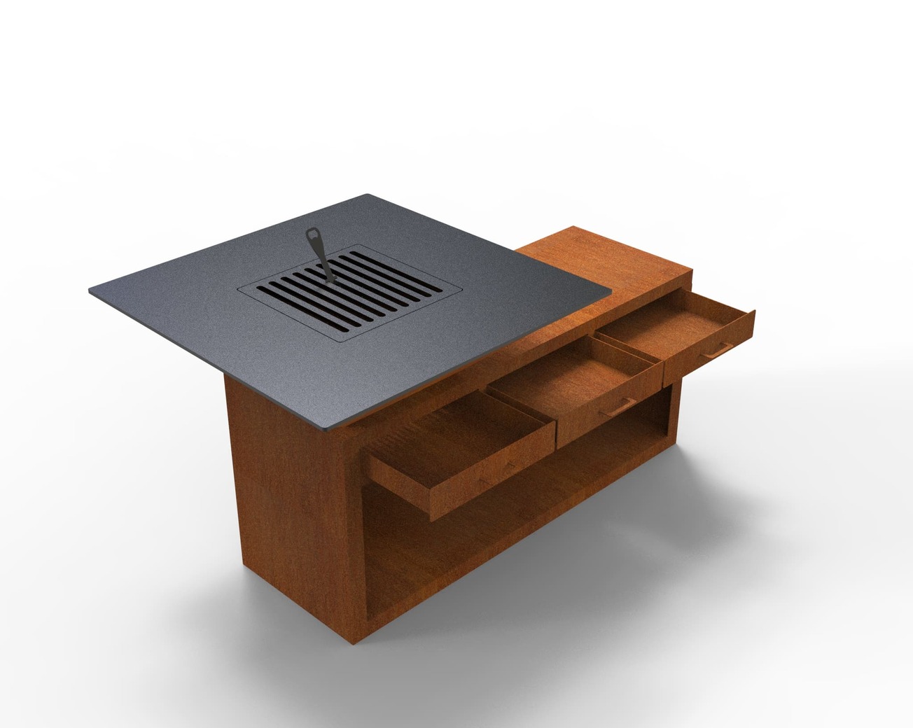 Square Fire Pit Grill V3 with Niche for Firewood and drawers. DXF files for plasma, laser cutting. Plancha BBQ. Фото 10