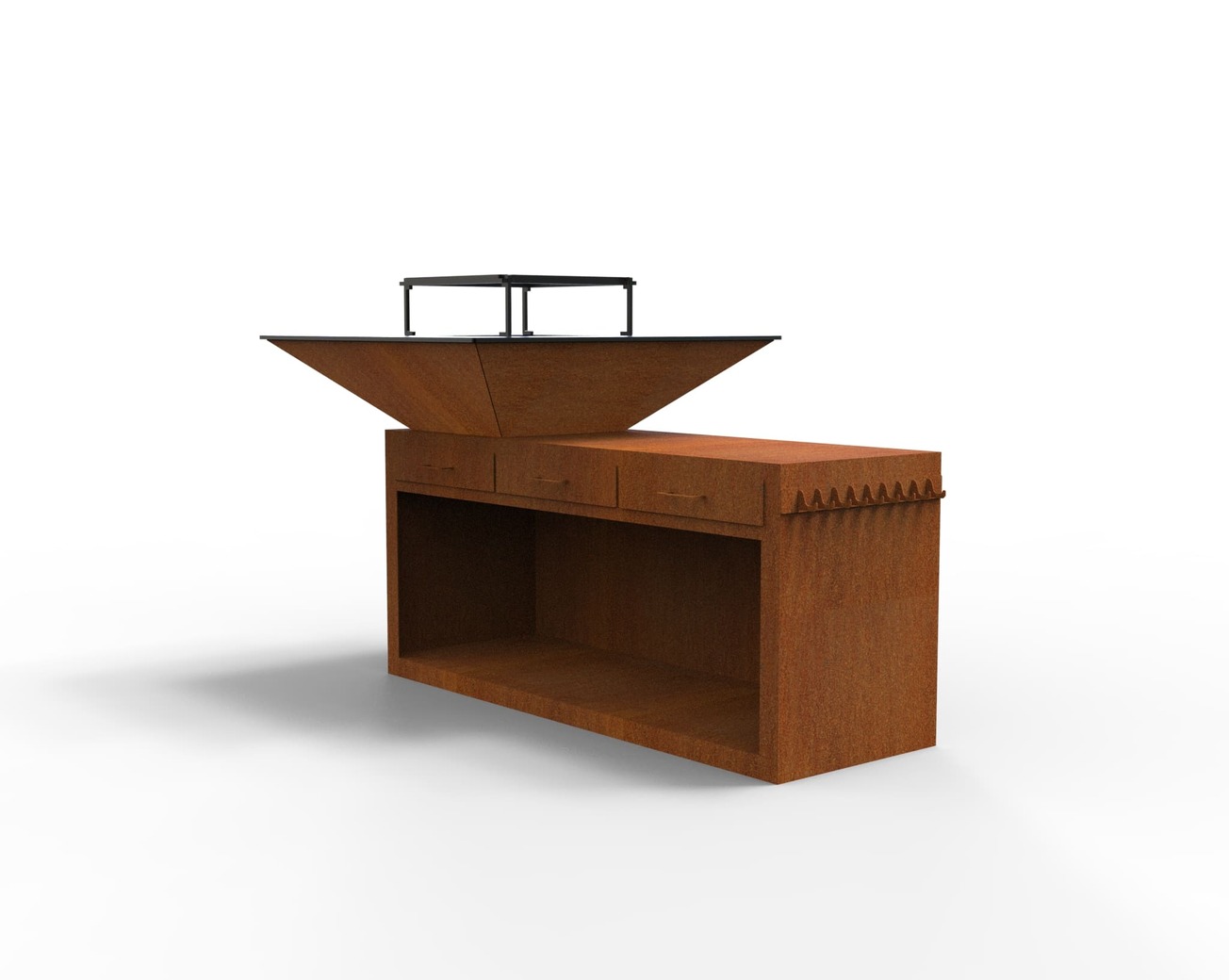 Square Fire Pit Grill V3 with Niche for Firewood and drawers. DXF files for plasma, laser cutting. Plancha BBQ. Фото 11