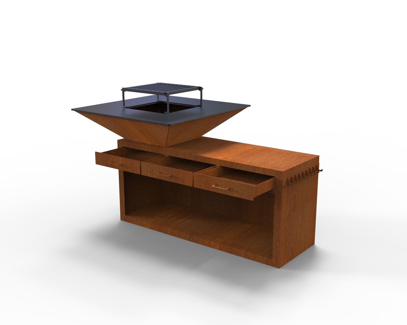 Square Fire Pit Grill V3 with Niche for Firewood and drawers. DXF files for plasma, laser cutting. Plancha BBQ. Фото 12