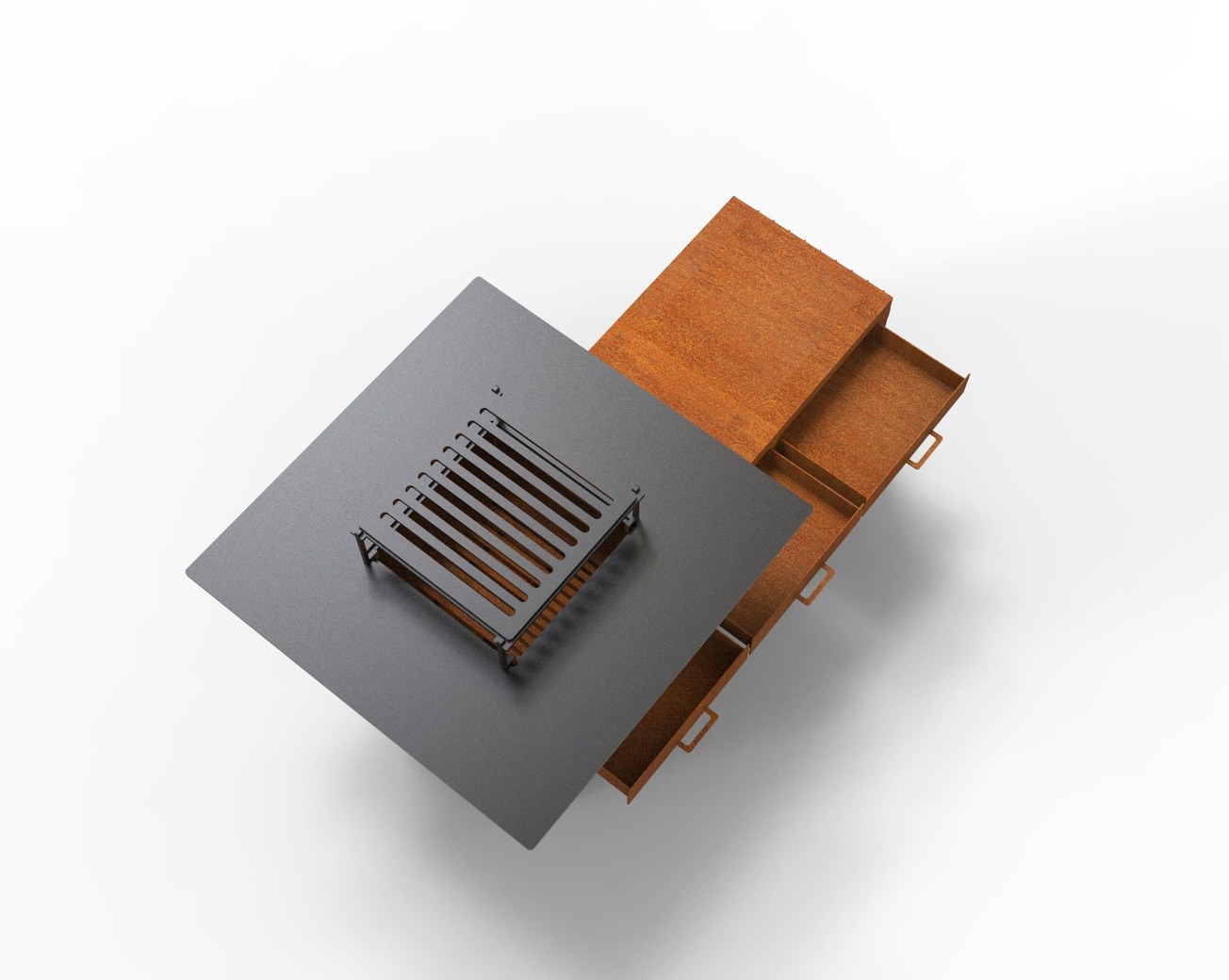 Square Fire Pit Grill V3 with Niche for Firewood and drawers. DXF files for plasma, laser cutting. Plancha BBQ. Фото 13