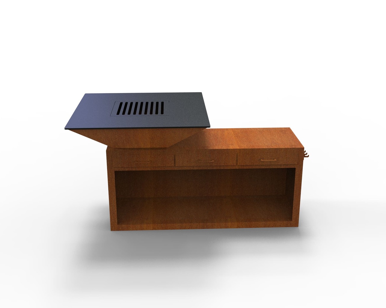 Square Fire Pit Grill V3 with Niche for Firewood and drawers. DXF files for plasma, laser cutting. Plancha BBQ. Фото 14