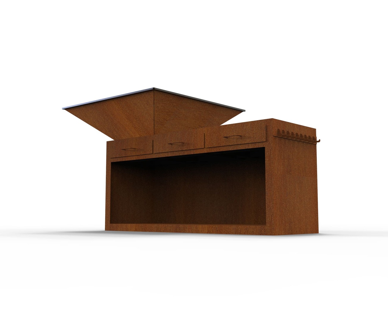 Square Fire Pit Grill V3 with Niche for Firewood and drawers. DXF files for plasma, laser cutting. Plancha BBQ. Фото 7