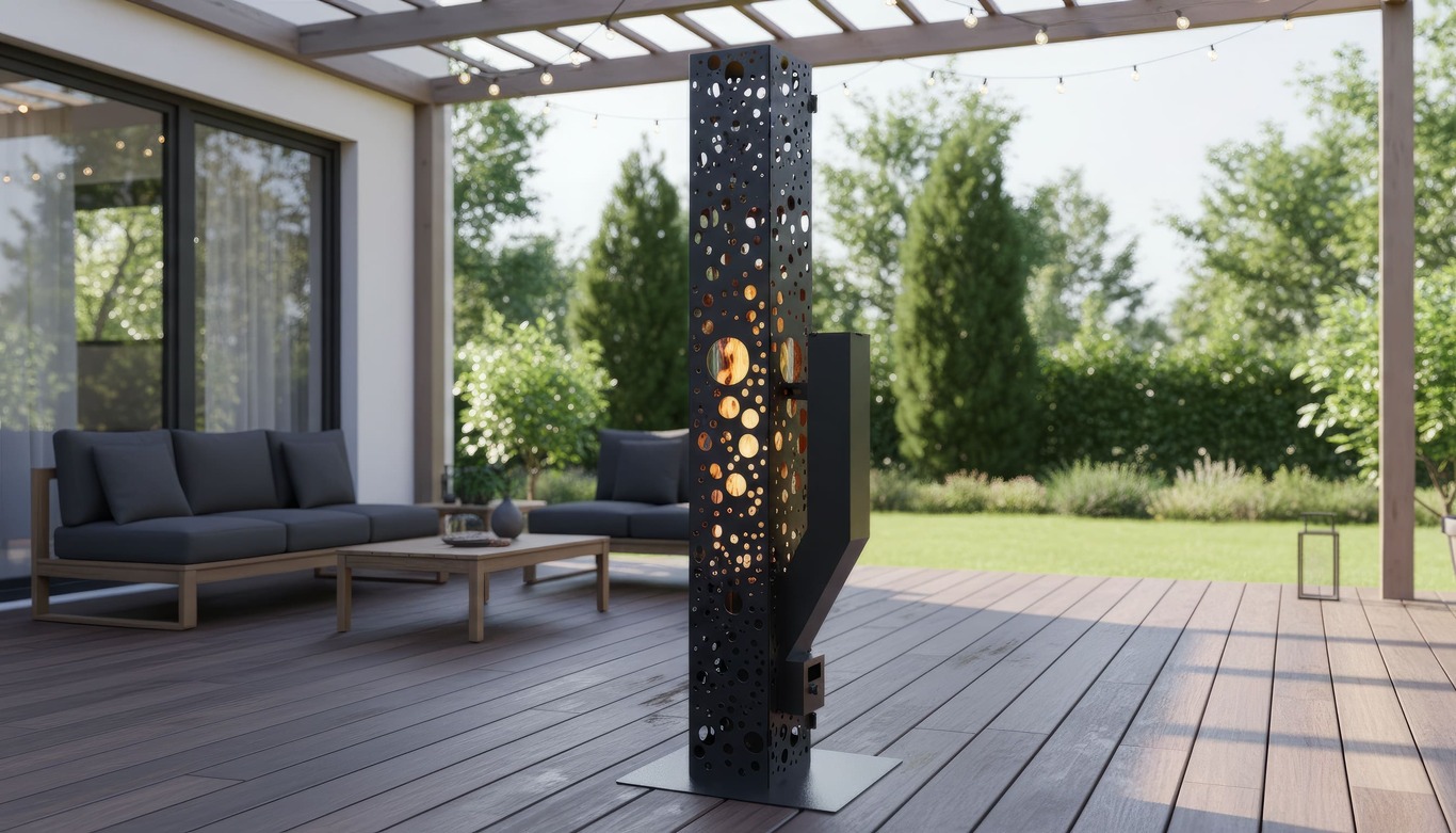 Bubbles Outdoor Pellet Torch. DXF files for laser, plasma cutting. Patio Heater with Glass Tube Flame