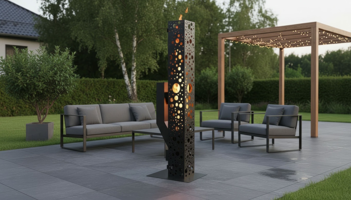 Bubbles Outdoor Pellet Torch. DXF files for laser, plasma cutting. Patio Heater with Glass Tube Flame. Фото 3