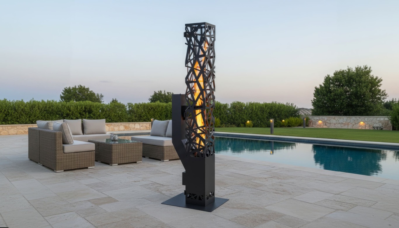 Abstraction Pellet Fire Tower. DXF files for laser, plasma cutting. Wood pellet patio heater for Garden. Фото 2