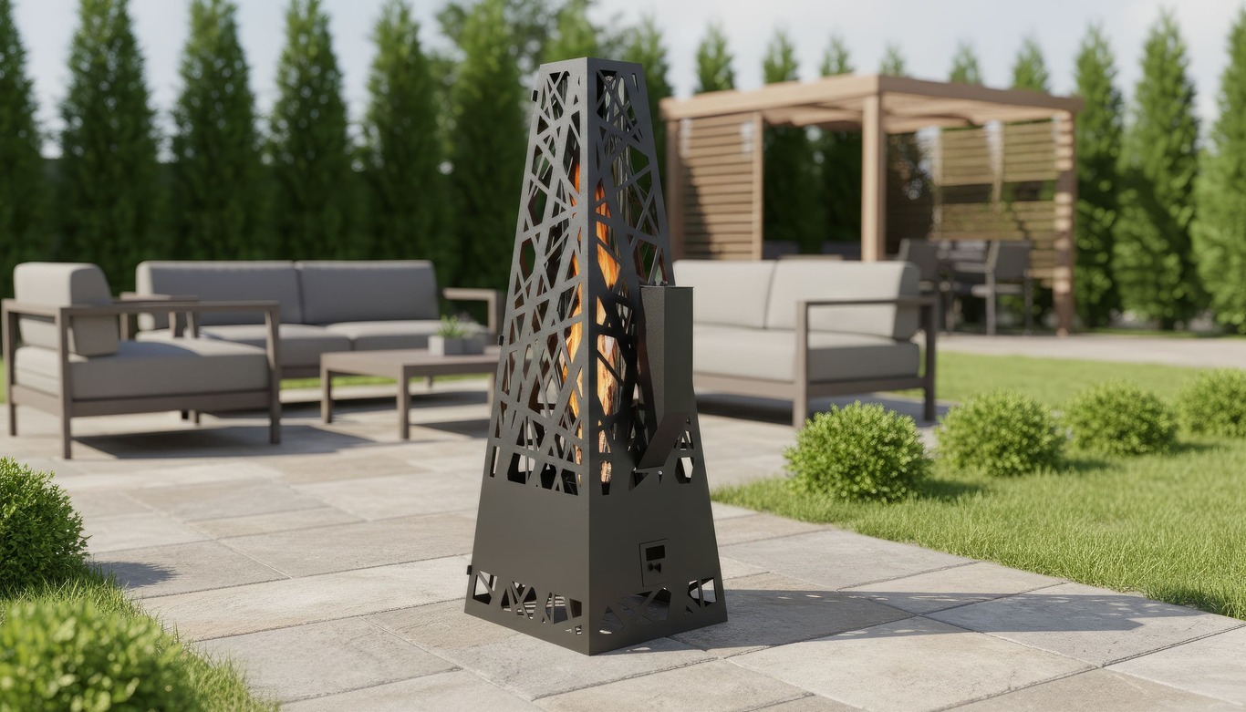 Pyramid Patio Heater with Glass Tube Flame. DXF, SVG files for plasma, laser cutting. Outdoor Pellet Torch