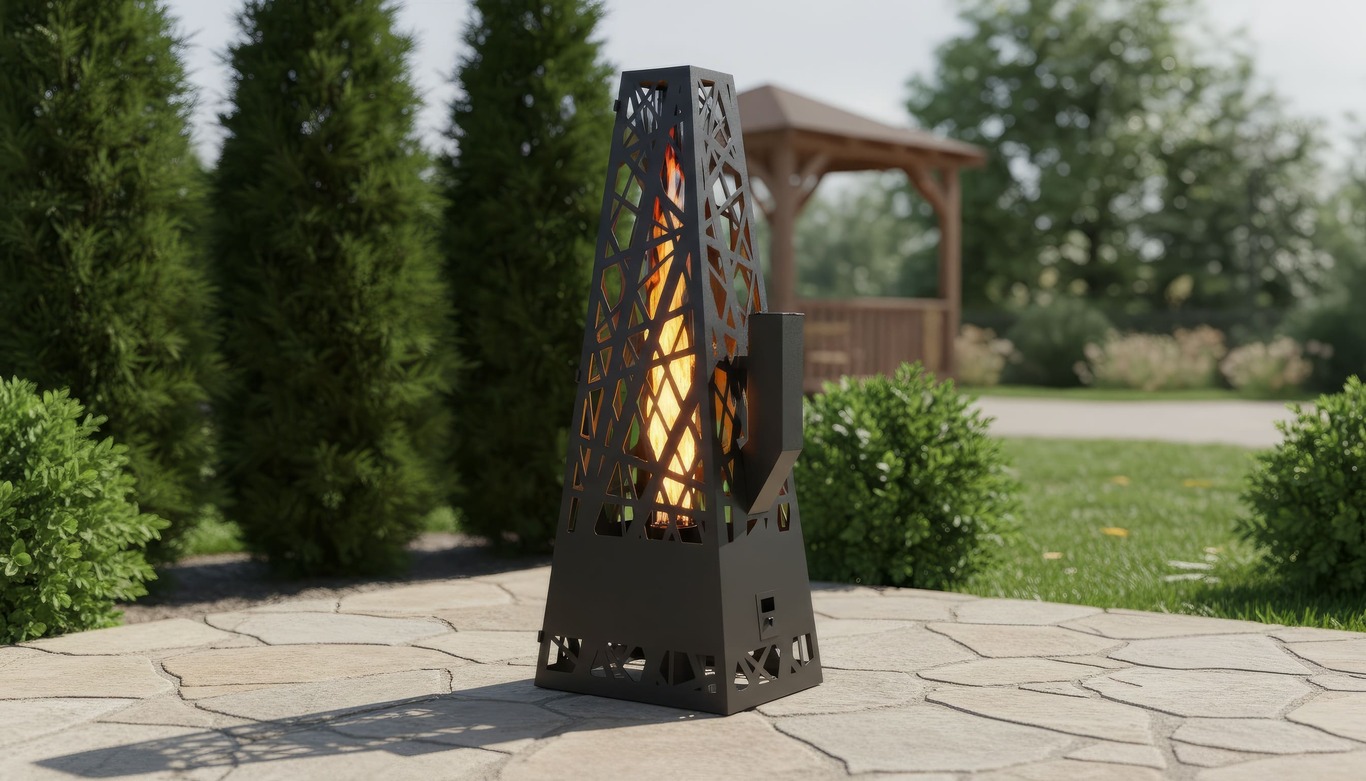 Pyramid Patio Heater with Glass Tube Flame. DXF, SVG files for plasma, laser cutting. Outdoor Pellet Torch. Фото 2