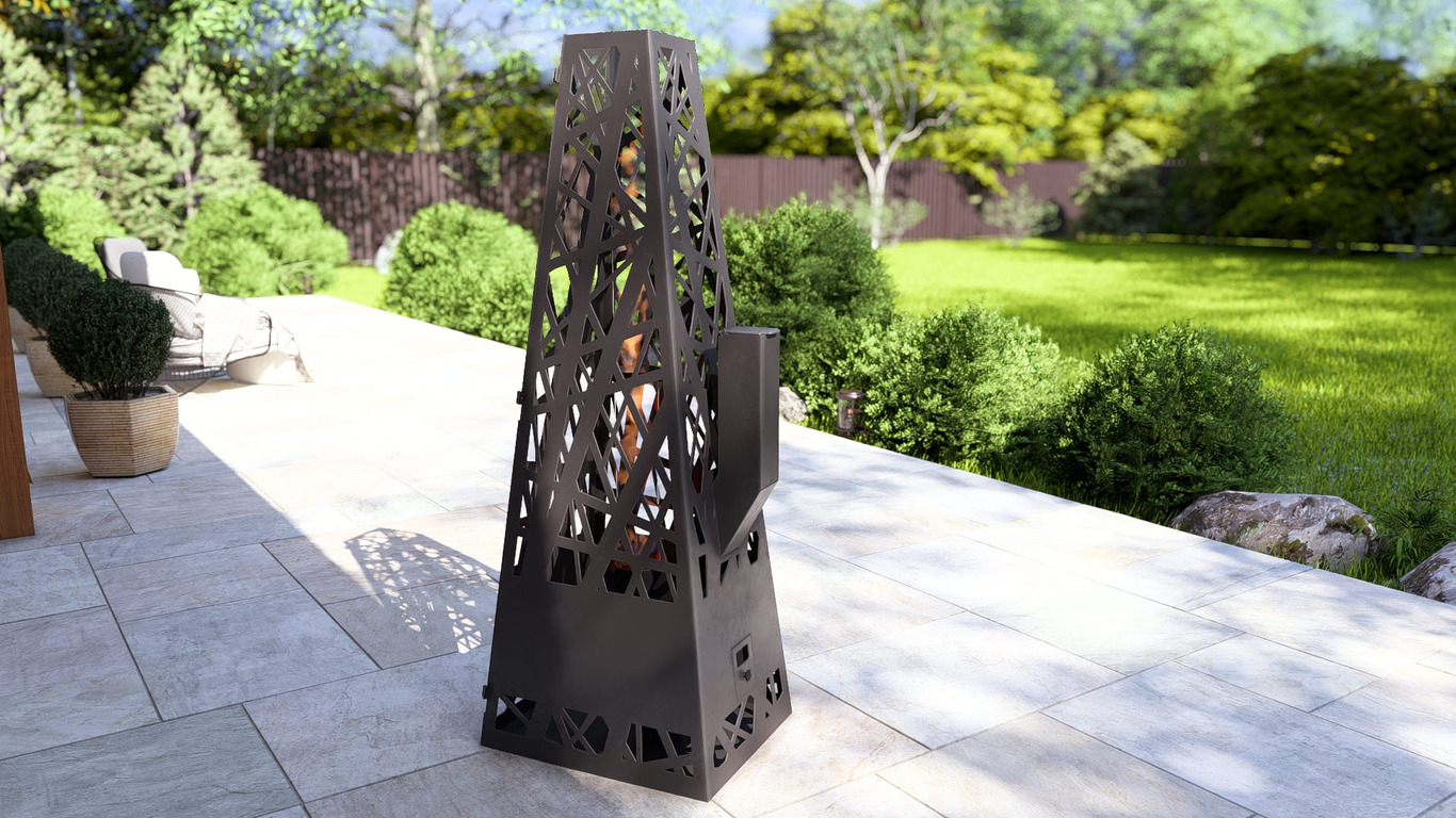 Pyramid Patio Heater with Glass Tube Flame. DXF, SVG files for plasma, laser cutting. Outdoor Pellet Torch. Фото 3