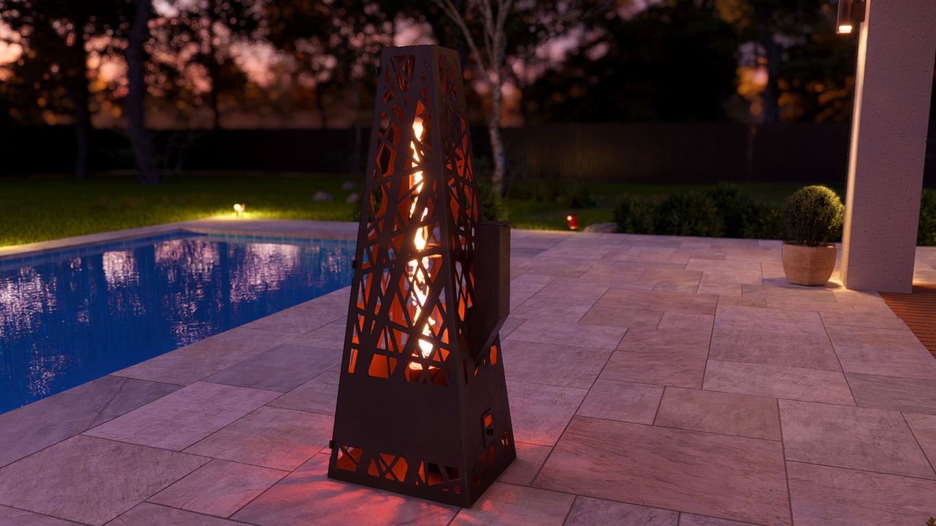 Pyramid Patio Heater with Glass Tube Flame. DXF, SVG files for plasma, laser cutting. Outdoor Pellet Torch. Фото 6
