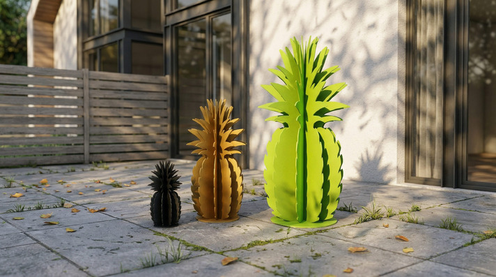 Smooth Cayenne Pineapple Garden Decor (Three Sizes). DXF, SVG files for plasma, laser cutting. Home Backyard Decoration. Metal Yard Art