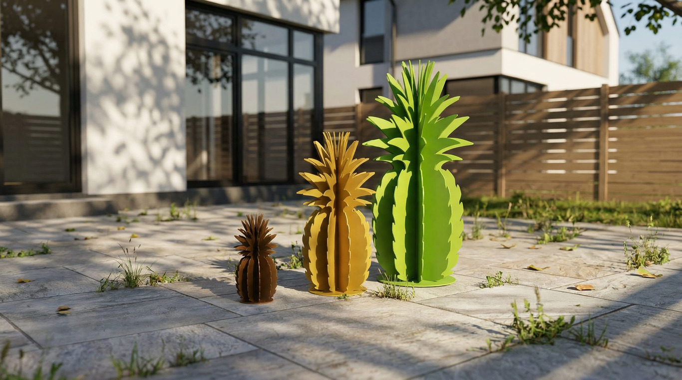 Smooth Cayenne Pineapple Garden Decor (Three Sizes). DXF, SVG files for plasma, laser cutting. Home Backyard Decoration. Metal Yard Art. Фото 2