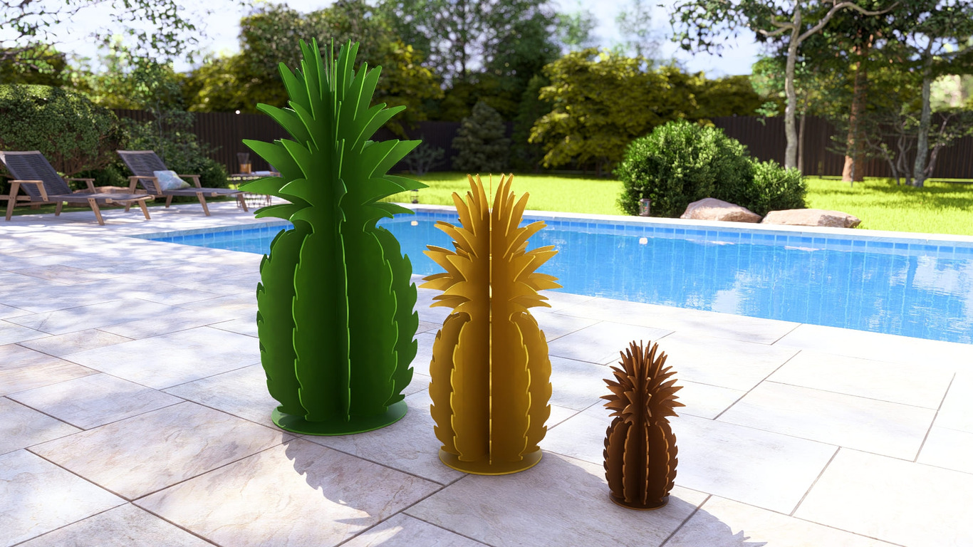 Smooth Cayenne Pineapple Garden Decor (Three Sizes). DXF, SVG files for plasma, laser cutting. Home Backyard Decoration. Metal Yard Art. Фото 5