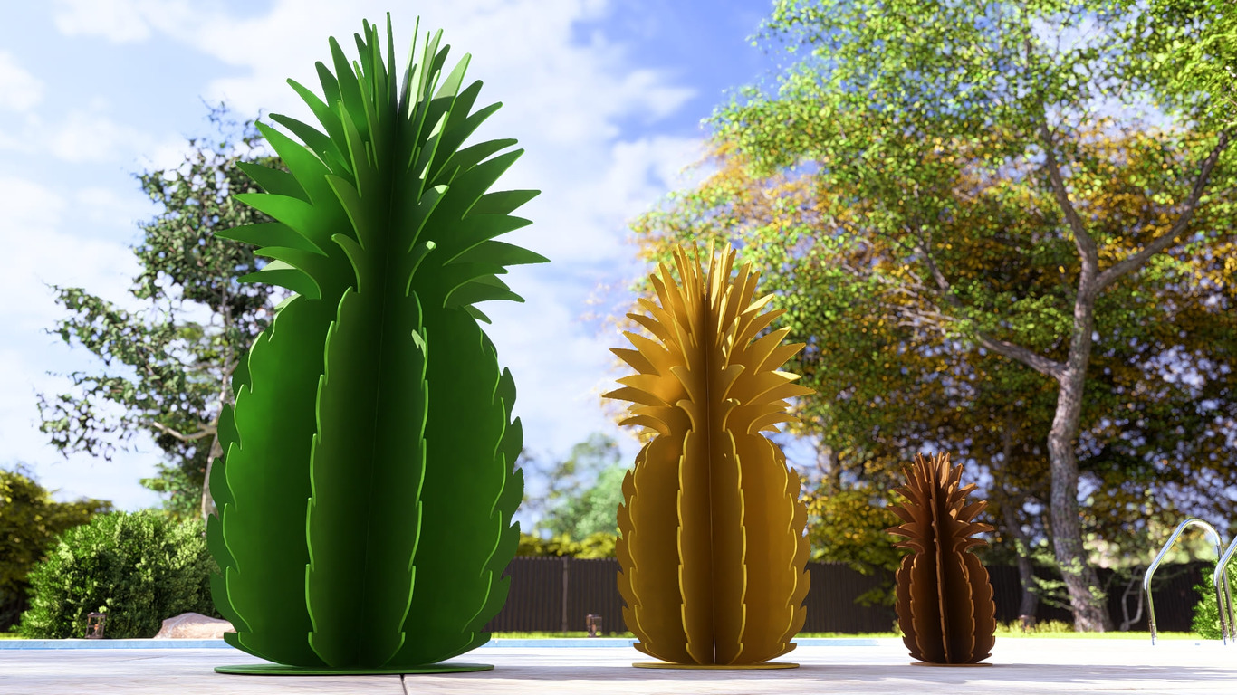 Smooth Cayenne Pineapple Garden Decor (Three Sizes). DXF, SVG files for plasma, laser cutting. Home Backyard Decoration. Metal Yard Art. Фото 8