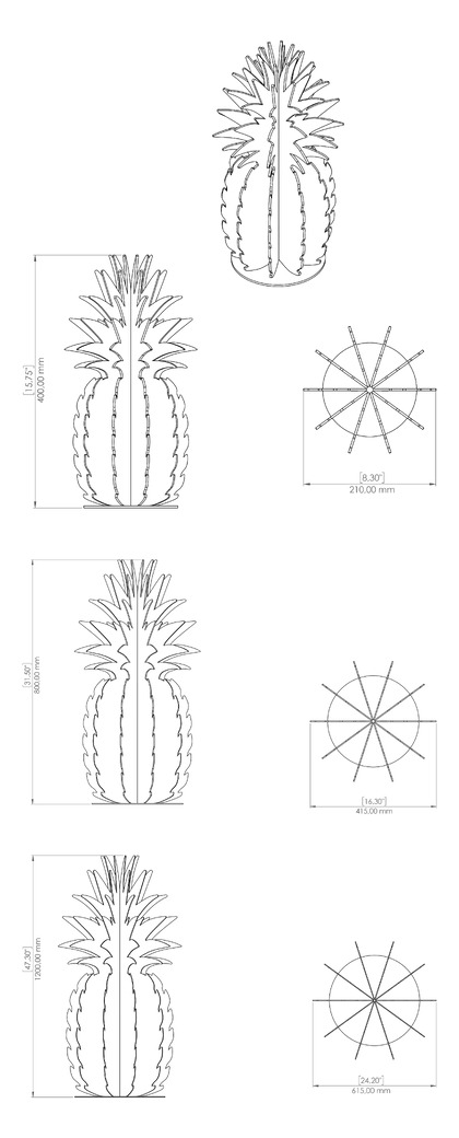 Smooth Cayenne Pineapple Garden Decor (Three Sizes). DXF, SVG files for plasma, laser cutting. Home Backyard Decoration. Metal Yard Art. Фото 12