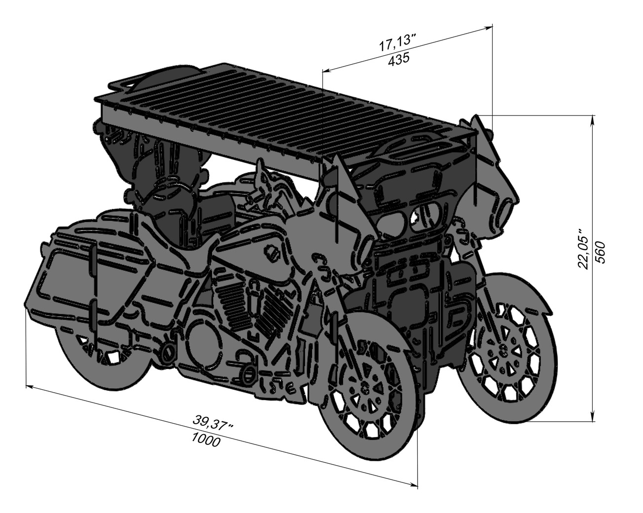 2-in-1 Motorcycle Fire Pit Grill No. 1. DXF, SVG files for laser, plasma cutting. Фото 10