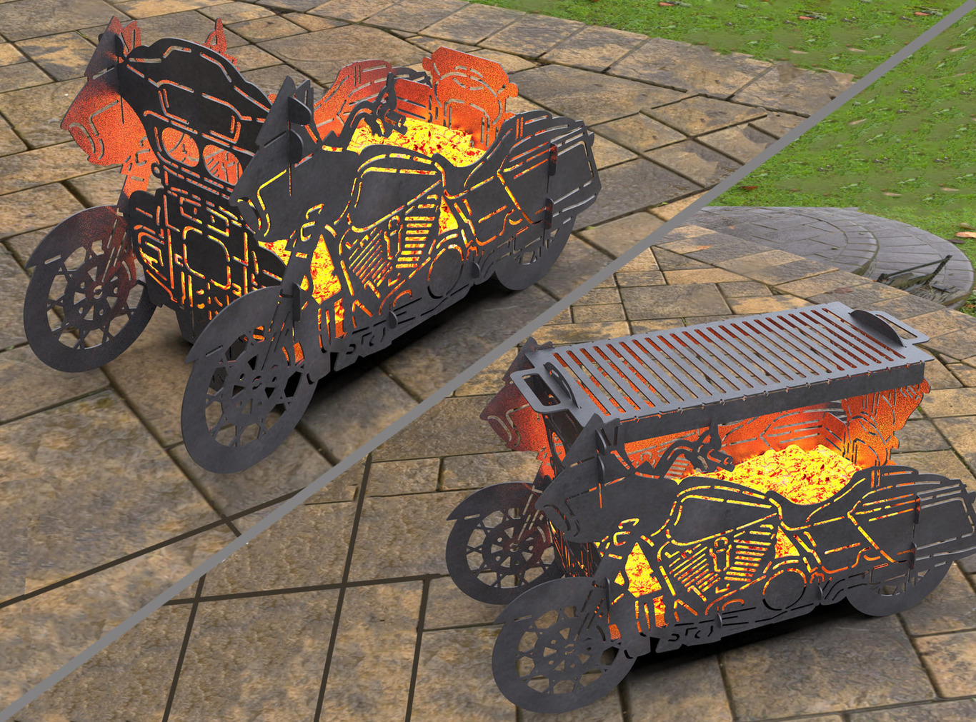 2-in-1 Motorcycle Fire Pit Grill No. 1. DXF, SVG files for laser, plasma cutting