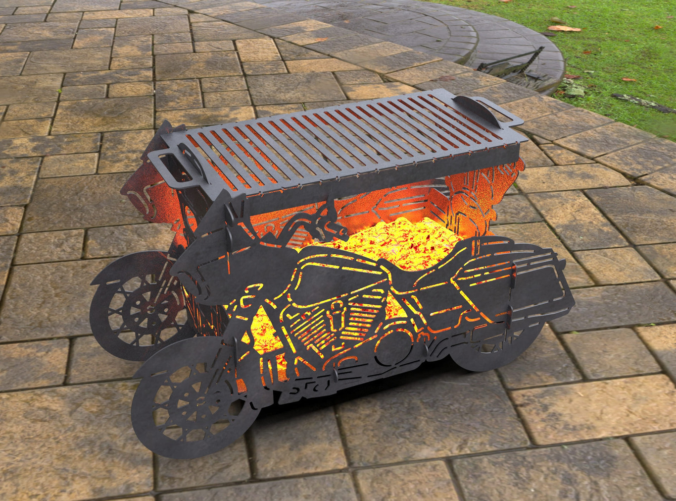 2-in-1 Motorcycle Fire Pit Grill No. 1. DXF, SVG files for laser, plasma cutting. Фото 5