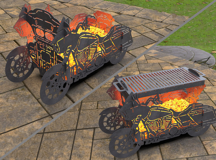 2-in-1 Motorcycle Fire Pit Grill No. 1. DXF, SVG files for laser, plasma cutting